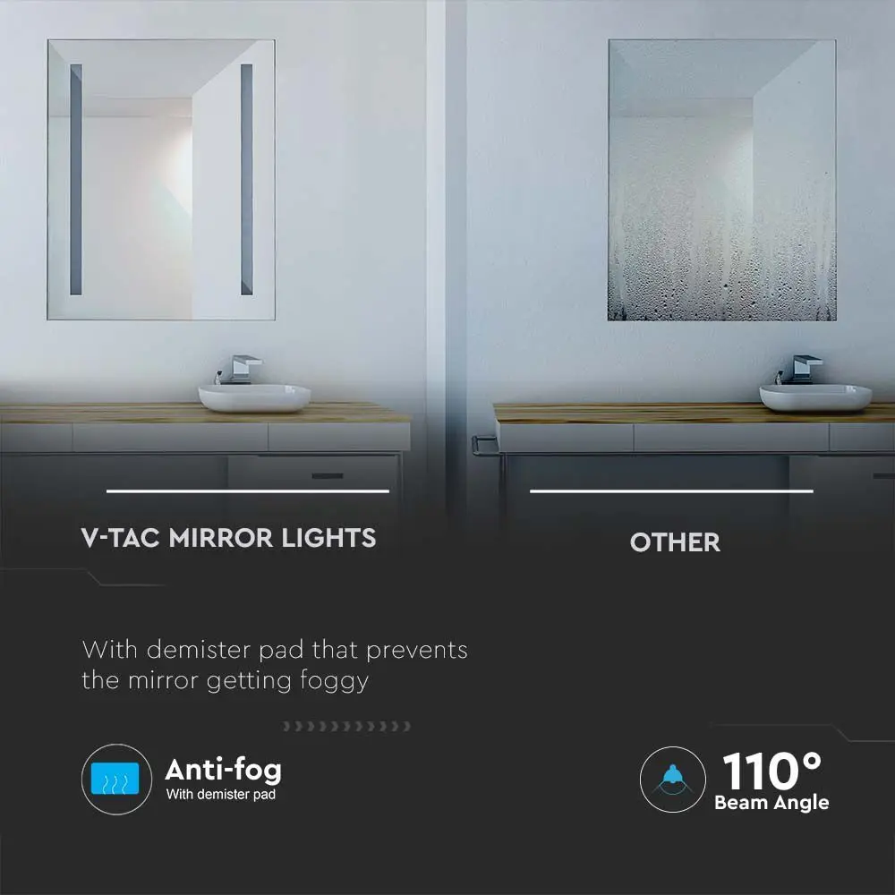 7W ЛЕД Огледало Правоъгълник Шнур 800*600*35mm IP44 Anti Fog 6400K + 31W Нагревател Осветление за баня