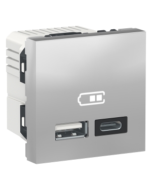 Двойно USB зарядно 2.0, A+C, алуминий NEW UNICA контакти и ключове