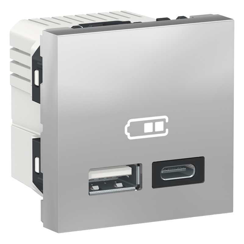 Двойно USB зарядно 2.0, A+C, алуминий NEW UNICA контакти и ключове
