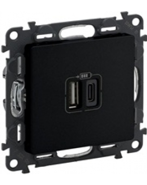 Розетка 2хUSB за зареждане тип A+C 3A 15W цвят Черен Valena Life Legrand Valena Life Legrand контакти и ключове