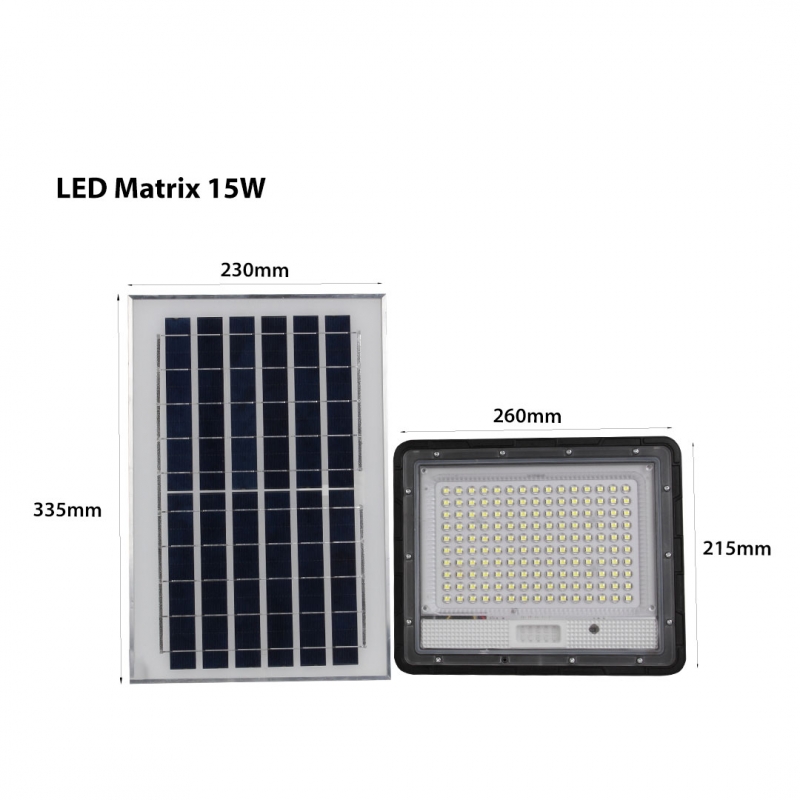LED СОЛАРЕН ПРОЖЕКТОР MATRIX 15W 6500K	1500Lm	IP65 260x215mm LED прожектори