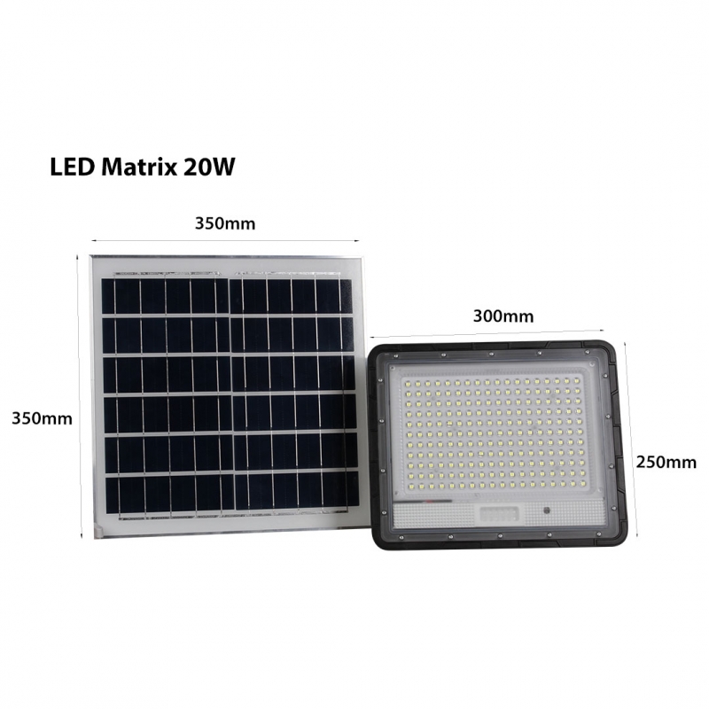 LED СОЛАРЕН ПРОЖЕКТОР MATRIX 20W 6500K 2000Lm	IP65 300x250mm LED прожектори