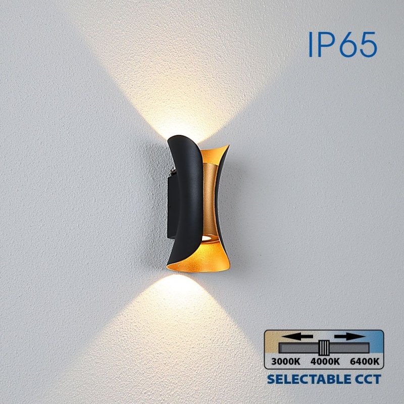 LED осветително тяло BOSTON LED ∙ 10W ∙ черно/златно ∙ CCT-switch ∙ 3000K-4000K-6400K ∙ IP65 Фасадно LED осветление