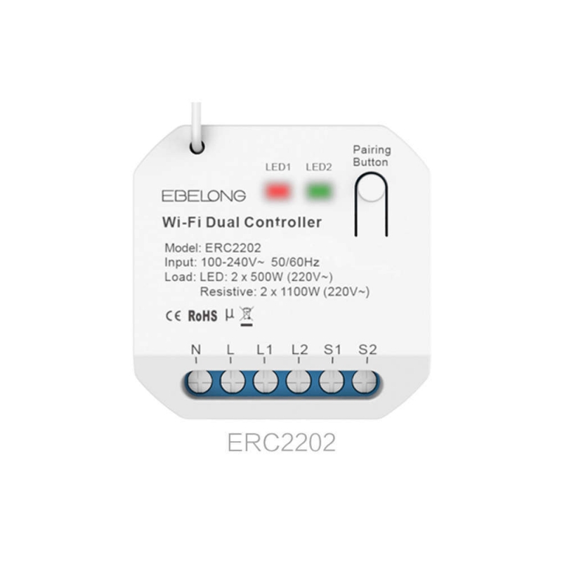 Ebelong ERC2202 RF двуканален контролер за конзола 100-240VAC 2x5A 2x500W LED Ebelong ERC2202 RF двуканален контролер за конзола 100-240VAC 2x5A 2x500W LED Ключове и контакти