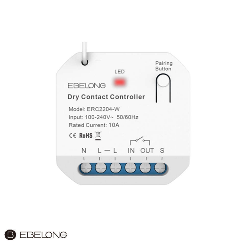 WiFi Smart контролер със сух контакт RF 433MHz 100-240V 10A Ebelong ERC2204-W WiFi Smart контролер със сух контакт RF 433MHz 100-240V 10A Ebelong ERC2204-W Ключове и контакти