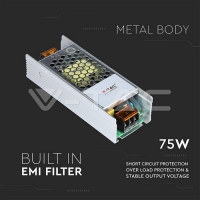 LED Slim Захранване - 75W 12V 6A Метал 12V LED захранвания