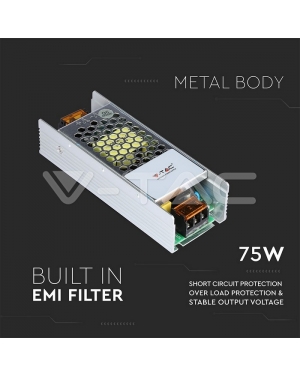 LED Slim Захранване - 75W 12V 6A Метал 12V LED захранвания
