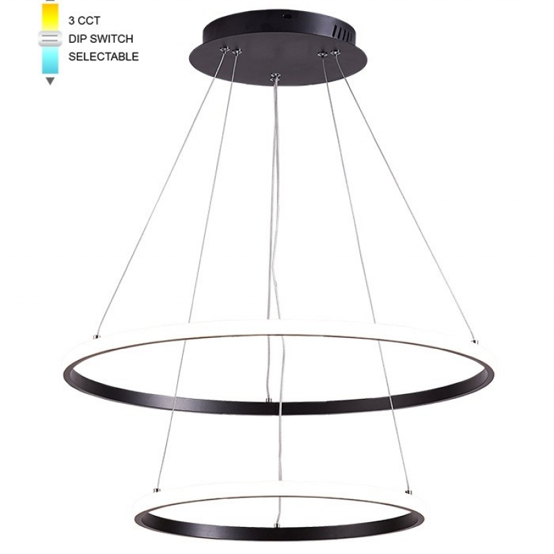 LED PENDANT LIGHTING FIXTURE DUO φ400+600 48W 3xCCT-DIP SWITCH BLACK 2026340 VITO LED осветление