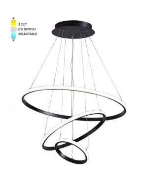 LED PENDANT LIGHTING FIXTURE TRIO-1 φ200+400+600 56W 3xCCT-DIP SWITCH BLACK 2026350 VITO LED осветление