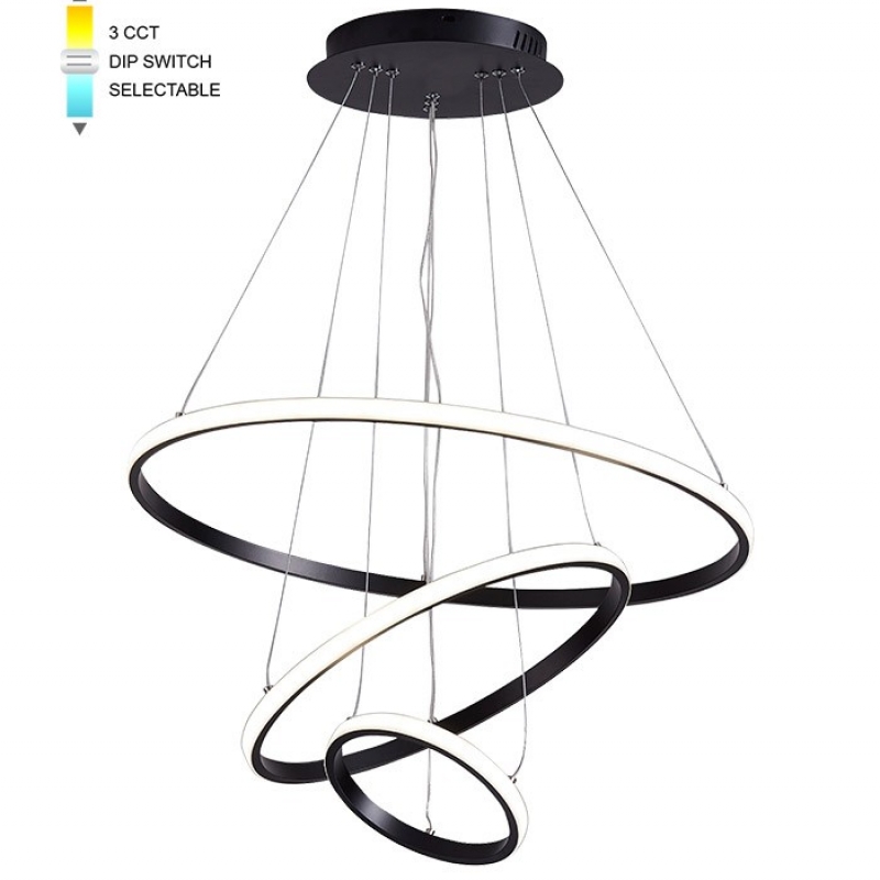 LED PENDANT LIGHTING FIXTURE TRIO-1 φ200+400+600 56W 3xCCT-DIP SWITCH BLACK 2026350 VITO LED осветление