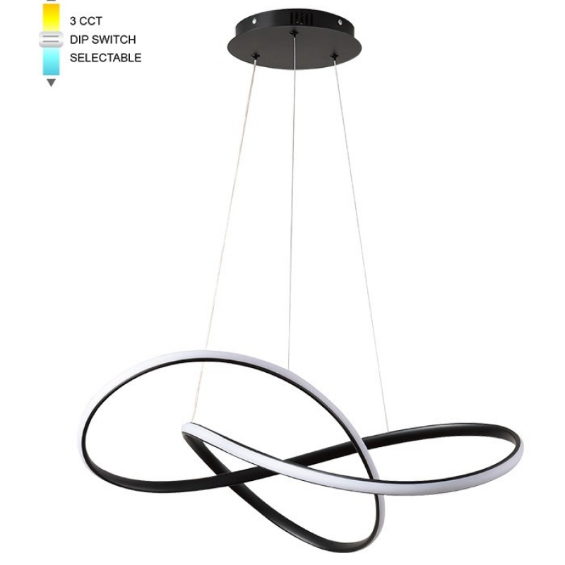 LED LIGHTING PENDANT FIXTURE WAVE φ600*H180 48W 3xCCT-DIP SWITCH BLACK 2026390 VITO LED осветление