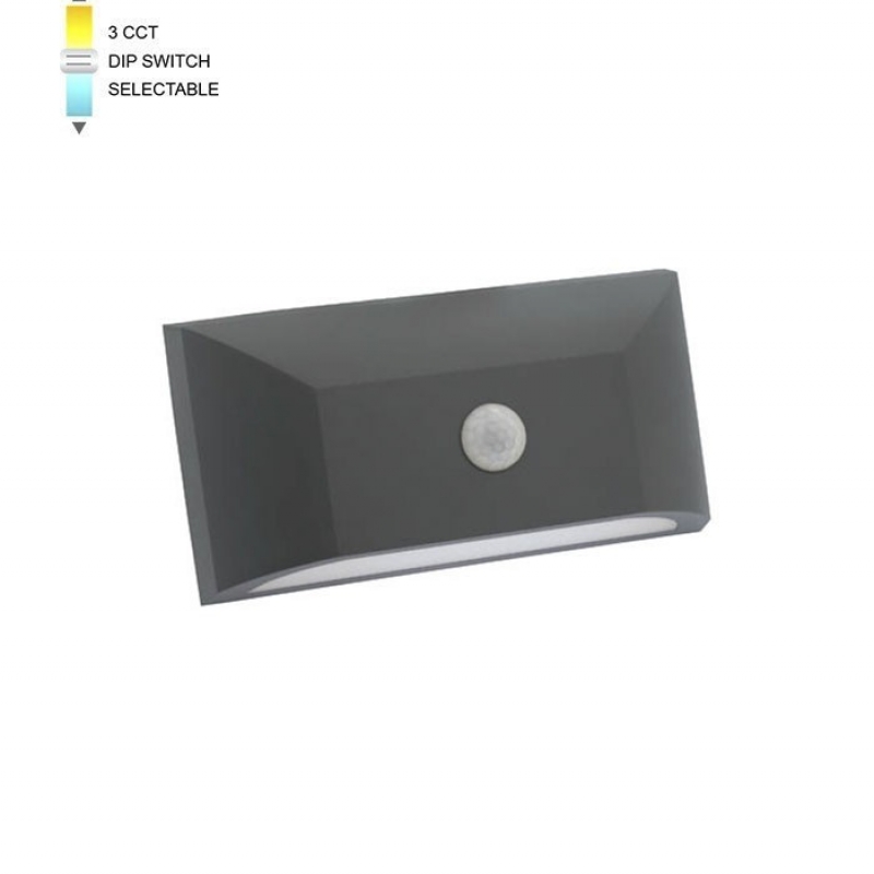 LED ФАСАДЕН АПЛИК С PIR СЕНЗОР ADRIA-W1S 6W 288/306/294Lm 3xCCT IP65 113x220x58 АНТРАЦИТ 3230491 VITO LED осветление