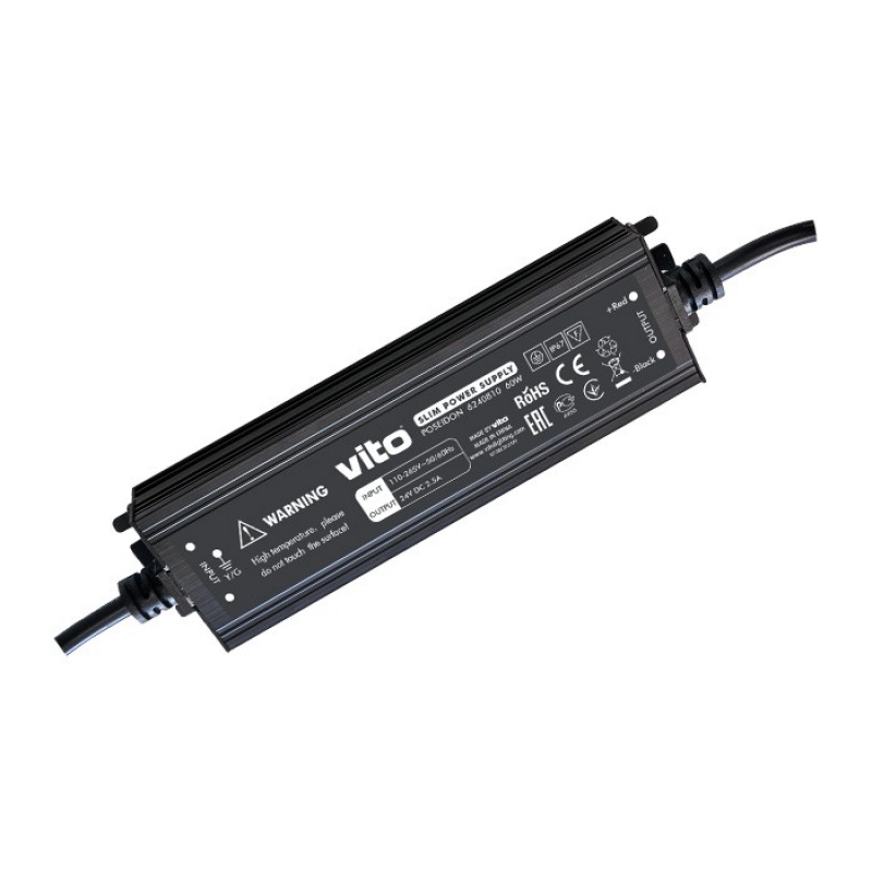 POSEIDON 60W 2.5A 24VDC IP67 SLIM POWER SUPPLY 6240810 VITO LED ленти профили и аксесоари