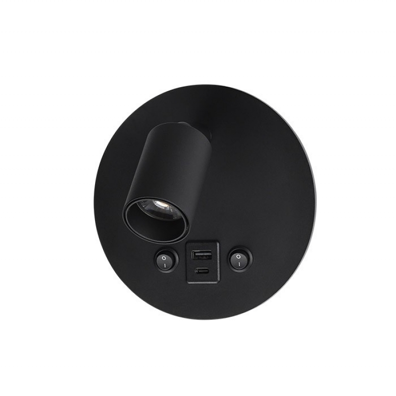 READING LIGHT FIUMICINO-C 10W 3000K 700Lm BLACK φ145*H88 TYPE-C+USB 2103240 VITO LED осветление
