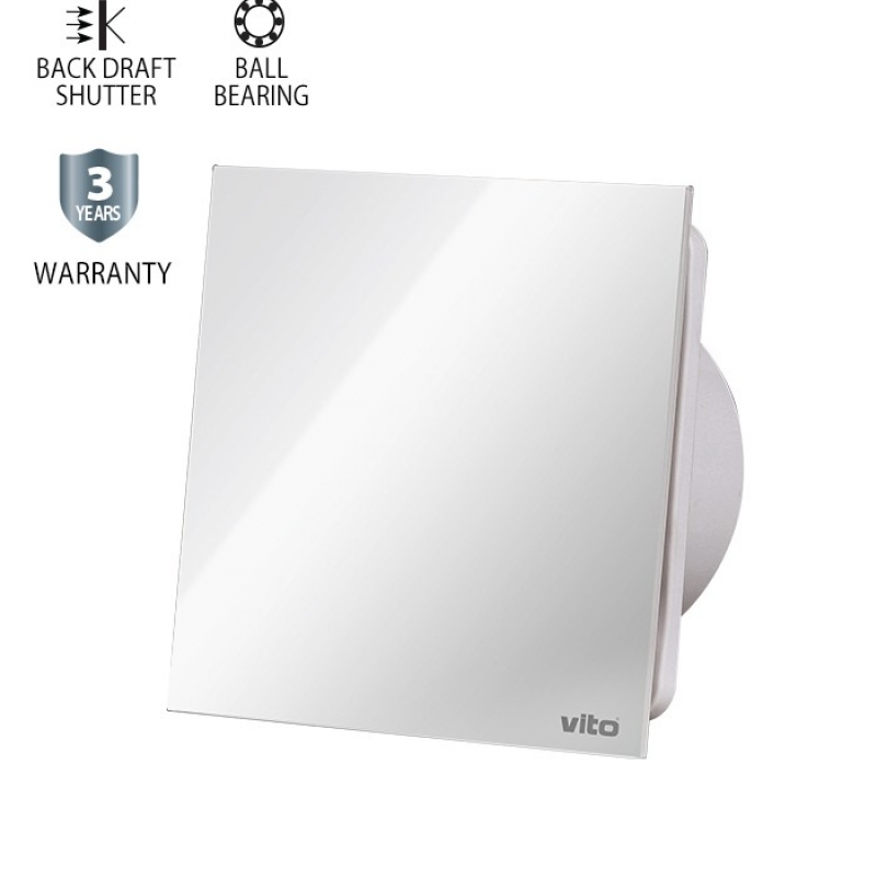 ВЕНТИЛАТОР ЗА БАНЯ VENTI-GL120/Φ120MM/СТЪКЛЕН ПАНЕЛ/ЛАГЕР И КЛАПА/БЯЛ 15W 8005260 VITO LED панели