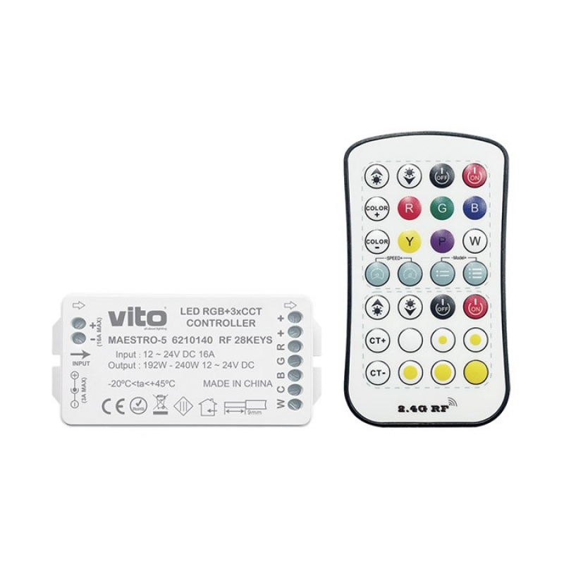 КОНТРОЛЕР MAESTRO-5 RF 28KEYS 12V-24VDC IP20 RGB+3CCT 6210140 VITO LED ленти профили и аксесоари