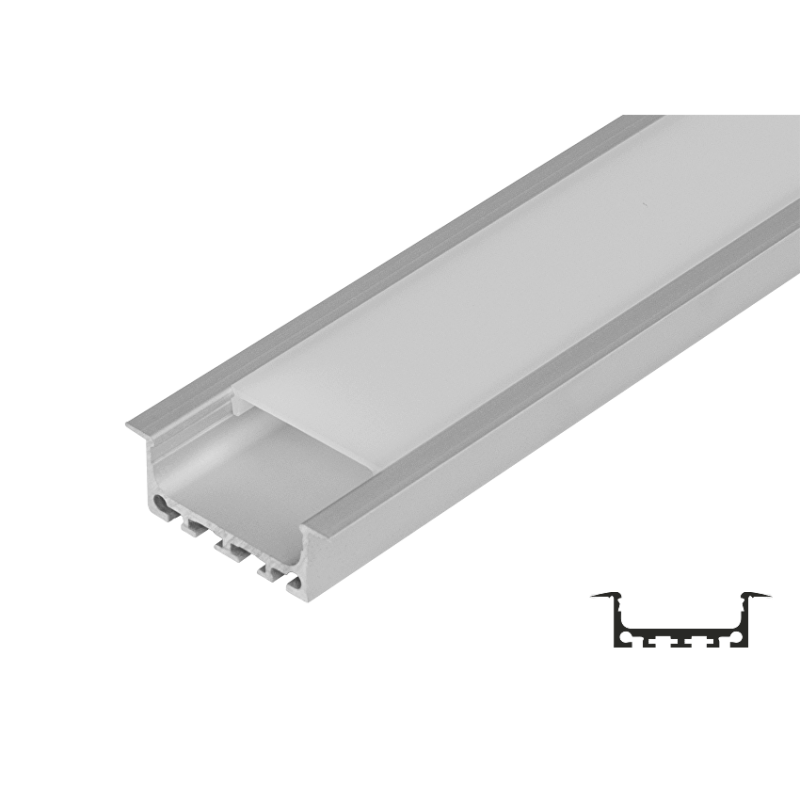 Алуминиев профил за LED лента за вграждане, широк, плитък, 2м LED ленти профили и аксесоари