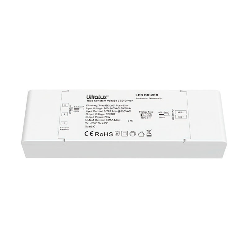 Захранване с фазово димиране TRIAC, 12V DC, 6.25A, 75W LED ленти профили и аксесоари
