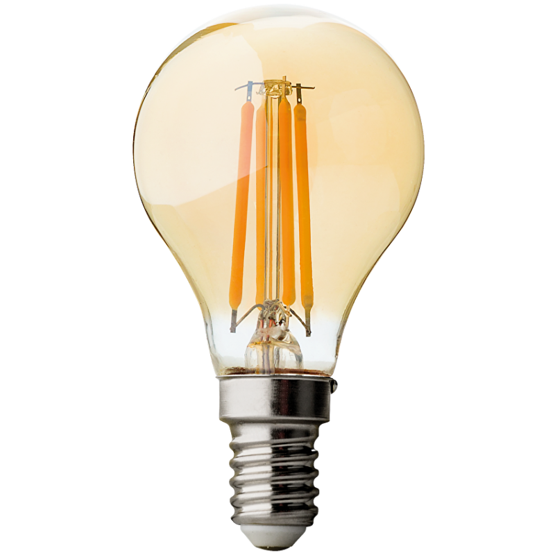 LED filament лампа топка, димираща, 4W, E14, 2500K, 220-240V AC, амбър LED filament лампа топка, димираща, 4W, E14, 2500K, 220-240V AC, амбър LED крушки