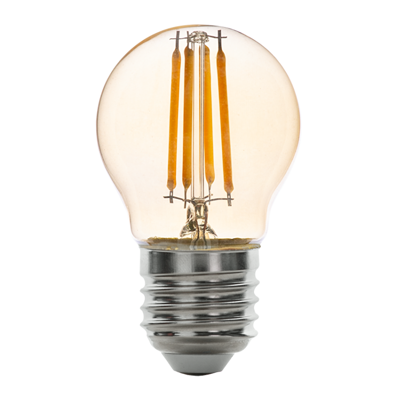 LED filament лампа топка, димираща, 4W, E27, 1800K, 220-240V AC, амбър LED крушки