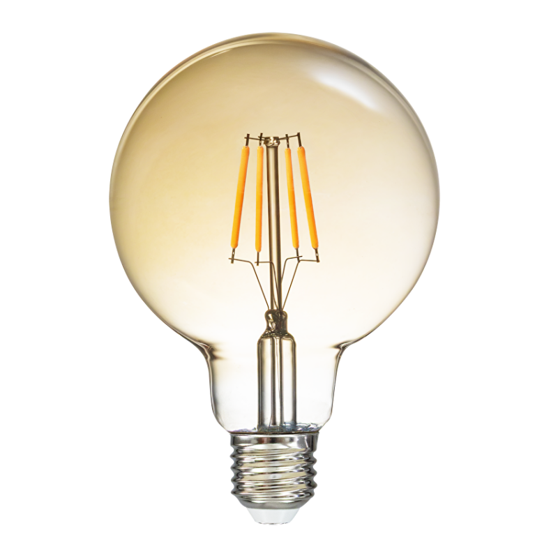 LED filament лампа топка, амбър,G95, 5W, E27, 1800K, 230V AC, амбър LED крушки