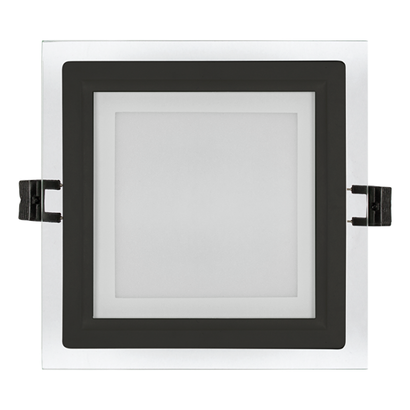 LED стъклен панел за вграждане, квадрат, 6W, 4200K, 220-240V AC, IP44, черен ринг LED панели