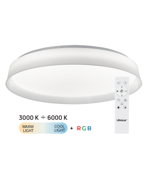 LED димираща ССТ плафониера с дистанционно управление бял, 28W+5W, 3000K-6000К+RGB LED осветление