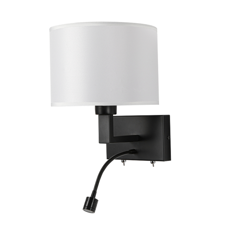 Лампа за стена с абажур и вграден насочен LED осветител, Е27, max 10W LED/1W, 3000K, IP20, черен LED осветление