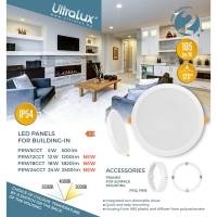 LED панел за вграждане, кръг, влагозащитен 12W, 3000K/4000K/6500K, 220-240V AC, IP54 LED панели