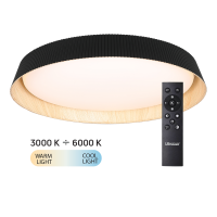 LED димираща ССТ плафониера с дистанционно управление, черен/дърво, max.72W, 3000K-6000К LED димираща ССТ плафониера с дистанционно управление, черен/дърво, max.72W, 3000K-6000К LED осветление