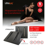 LED панел за октрит монтаж, 600х600, UGR<19, 40W, 4000K, 130 lm/W, 90°, 220V-240V AC, черен, IP20 LED панели