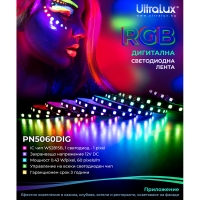 Дигитална RGB LED лента, 25.8W/m (0.43W/pixel), IC WS2815B, 12V DC, 60 pixels/m (60 LED/m), IP20, 5m Дигитална RGB LED лента, 25.8W/m (0.43W/pixel), IC WS2815B, 12V DC, 60 pixels/m (60 LED/m), IP20, 5m LED ленти профили и аксесоари