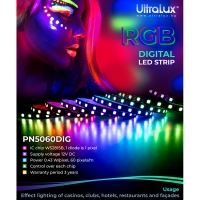 Дигитална RGB LED лента, 25.8W/m (0.43W/pixel), IC WS2815B, 12V DC, 60 pixels/m (60 LED/m), IP20, 5m Дигитална RGB LED лента, 25.8W/m (0.43W/pixel), IC WS2815B, 12V DC, 60 pixels/m (60 LED/m), IP20, 5m LED ленти профили и аксесоари