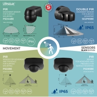 PIR сензор за движение за открит монтаж с черна леща, 2xPIR, 180°/360°, 9m, IP65, черен LED осветление