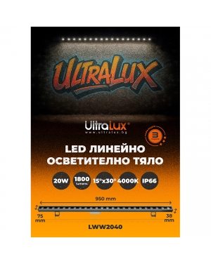 LED линейно осветително тяло 20W, 4000К, 220V-240V AC, 15°x30°, IK08, IP66 LED осветление