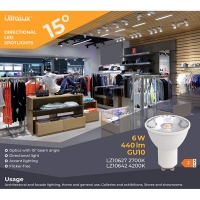 LED лампа луничка 6W, GU10, 4200K, 220V-240V AC, 15°, неутрална светлина LED крушки