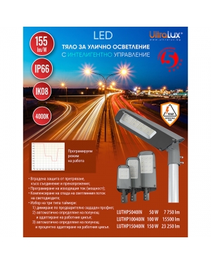 LED улично тяло с програмируем драйвер Ф60, 150°x90°, 50W, 4000K, 220V-240V AC, IP66 LED осветление