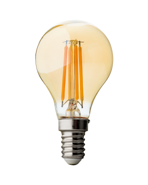 LED filament лампа топка, димираща, 4W, E14, 2500K, 220-240V AC, амбър LED крушки
