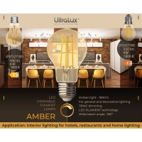 LED filament лампа топка, димираща, 4W, E27, 1800K, 220-240V AC, амбър LED крушки