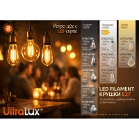 LED filament лампа крушка, амбър, ST64, 5W, E27, 1800K, 230V AC, амбър LED крушки