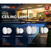 LED влагозащитена плафониера с микровълнов сензор за движение, бяла, 18W, 3000K/4000K/6500K, 220V-240V AC, IP54 LED осветление