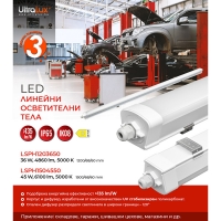 LED slim линейно осветително тяло 1.2m, IK08, 36W, 5000K, 220-240V AC, IP65 LED осветление