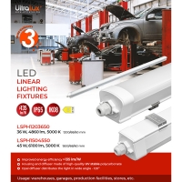 LED slim линейно осветително тяло 1.2m, IK08, 36W, 5000K, 220-240V AC, IP65 LED осветление