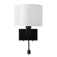 Лампа за стена с абажур и вграден насочен LED осветител, Е27, max 10W LED/1W, 3000K, IP20, черен LED осветление