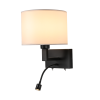 Лампа за стена с абажур и вграден насочен LED осветител, Е27, max 10W LED/1W, 3000K, IP20, черен LED осветление