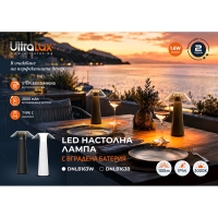 LED димираща презареждаема настолна лампа 1.6W, 3000K, IP44, бяла LED осветление