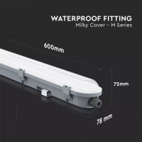 LED Влагозащитено Тяло M-Серия 600мм 18W 6400K Мат 120LM/W Промишлени линейни LED тела