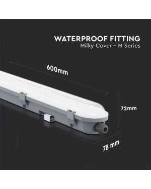 LED Влагозащитено Тяло M-Серия 600мм 18W 6400K Мат 120LM/W Промишлени линейни LED тела