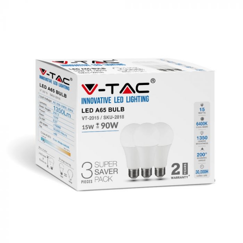 LED Крушка 15W E27 A60 Термо Пластик 6400K 3Бр/Блистер LED крушки Е27