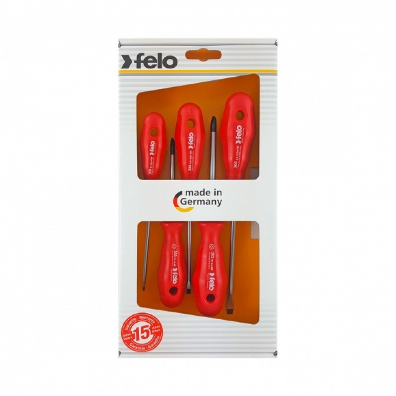 Комплект отвертки FELO S200 5-бр 200: 3,5 x 100 / 4,0x100 / 5,5x125 202: PH1 x 80 / PH2 x 100 Професионални инструменти